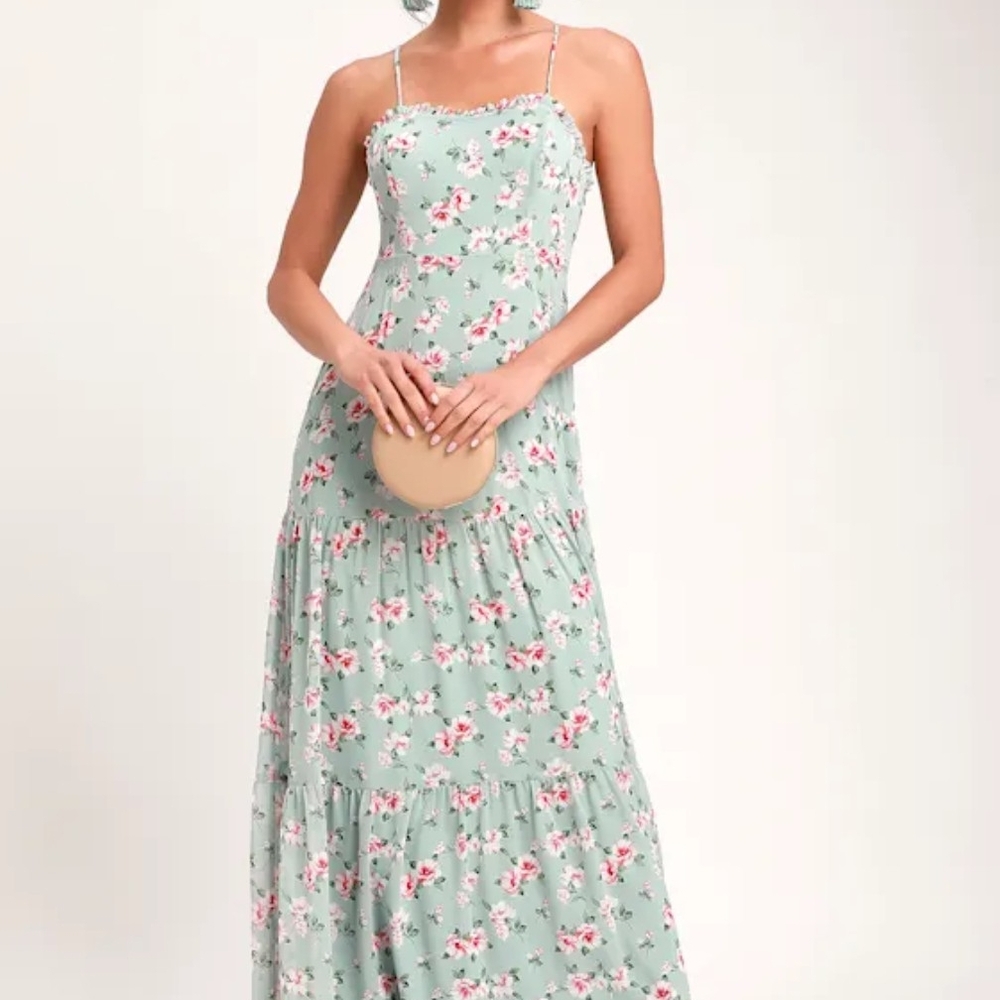 Lulu's Mint Floral Maxi Dress